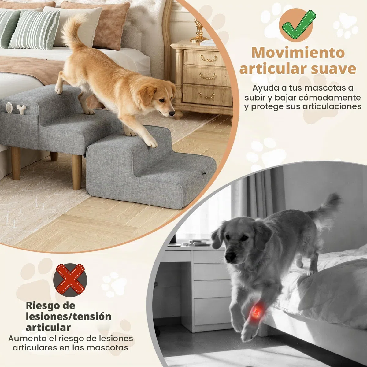 Escalera para Perros de 4 Peldaños, 2 en 1 Rampa para Perros Plegable, Escalera Perro Antideslizante – Escalones o Taburetes, para Sofá y Cama, Cachorros Pequeños y Grandes, Gris