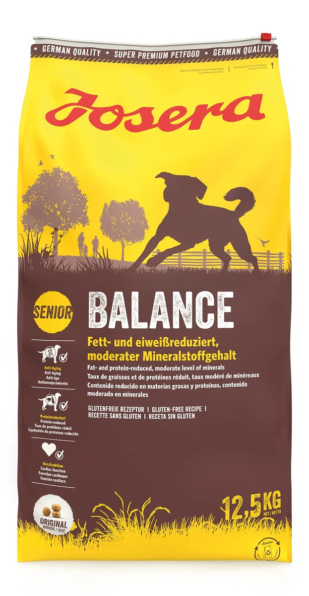 JOSERA Balance (1 x 12,5 kg) | Senior | Premium Trockenfutter für ausgewachsene ältere Hunde | Geflügel & Reis | Fett- und eiweißreduziert speziell für Senioren | weizenfrei | Hundefutter | 1er Pack
