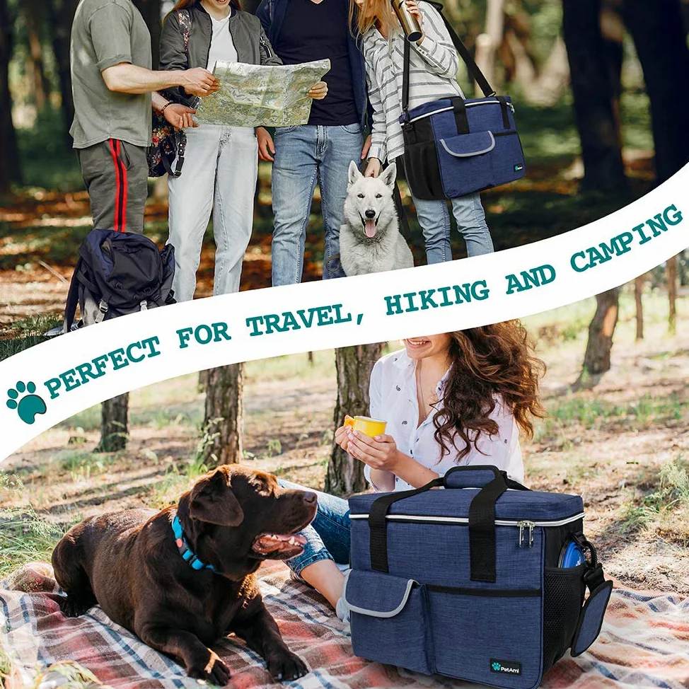 PetAmi Bolsa de viaje para perros, organizador de bolsas de viaje para mascotas, bolsa de viaje para comida para perros con recipiente de alimentos y cuencos, suministros de viaje para perros,