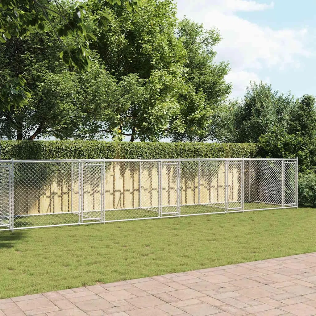 Perrera para perros de acero galvanizado con puertas gris 12 x 2 x 1,5 m, salida para perros cachorros, jaula con seguridad, protección, entrenamiento y separación en el jardín o terraza