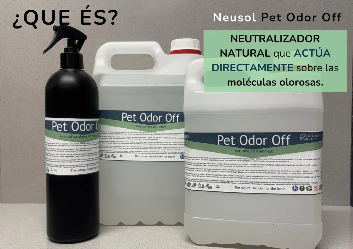Pet Odor Off – Neutralizador Olor Mascotas orina sin CLP (5L) | Para orina vómitos y residuos orgánicos Uso en suelos textiles y césped artificial Sin fragancia añadida ni pictogramas CLP
