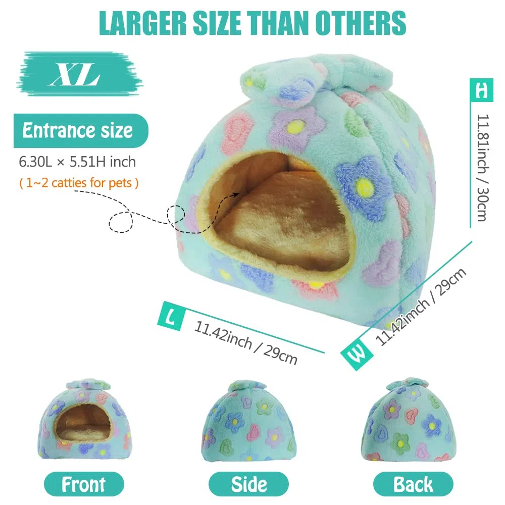 HOMEYA Cama para mascotas pequeñas, nido de hábitat para conejillo de indias, hámster, erizo, rata, chinchilla, escondite, saco de dormir, accesorios de jaula con alfombrilla extraíble lavable (azul)