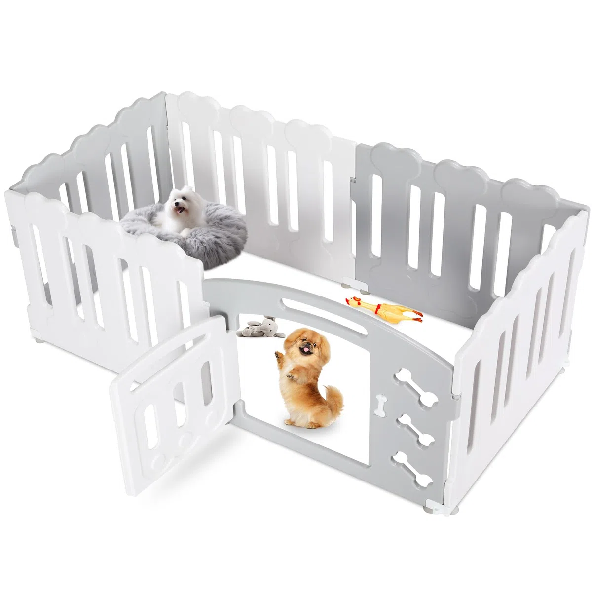 MAMIZO Parque para Perros de 60 cm Alto, Vallas Perros de 5+1 PCS Paneles | Corralito Gato de Plástico Plegable, con Ventosas y Anclajes al Suelo, Parque Conejo Interiores y Exteriores, Gris-Blanco