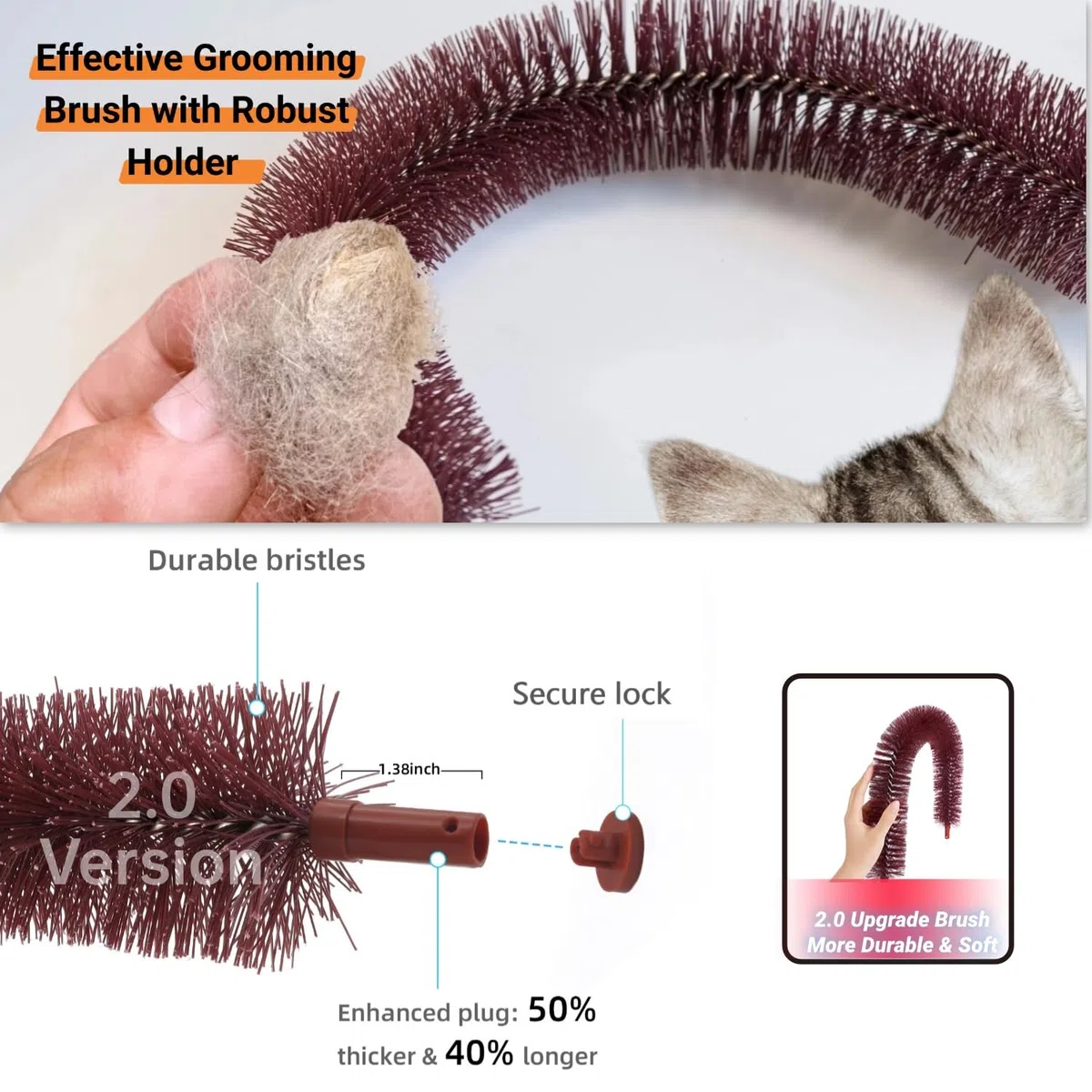Happi N Pets Cepillo de aseo original para gatos, cepillo de aseo de arco con almohadilla rascadora de madera pesada, poste de frotar y juguete, rascador de cara de gato, masajeador corporal para