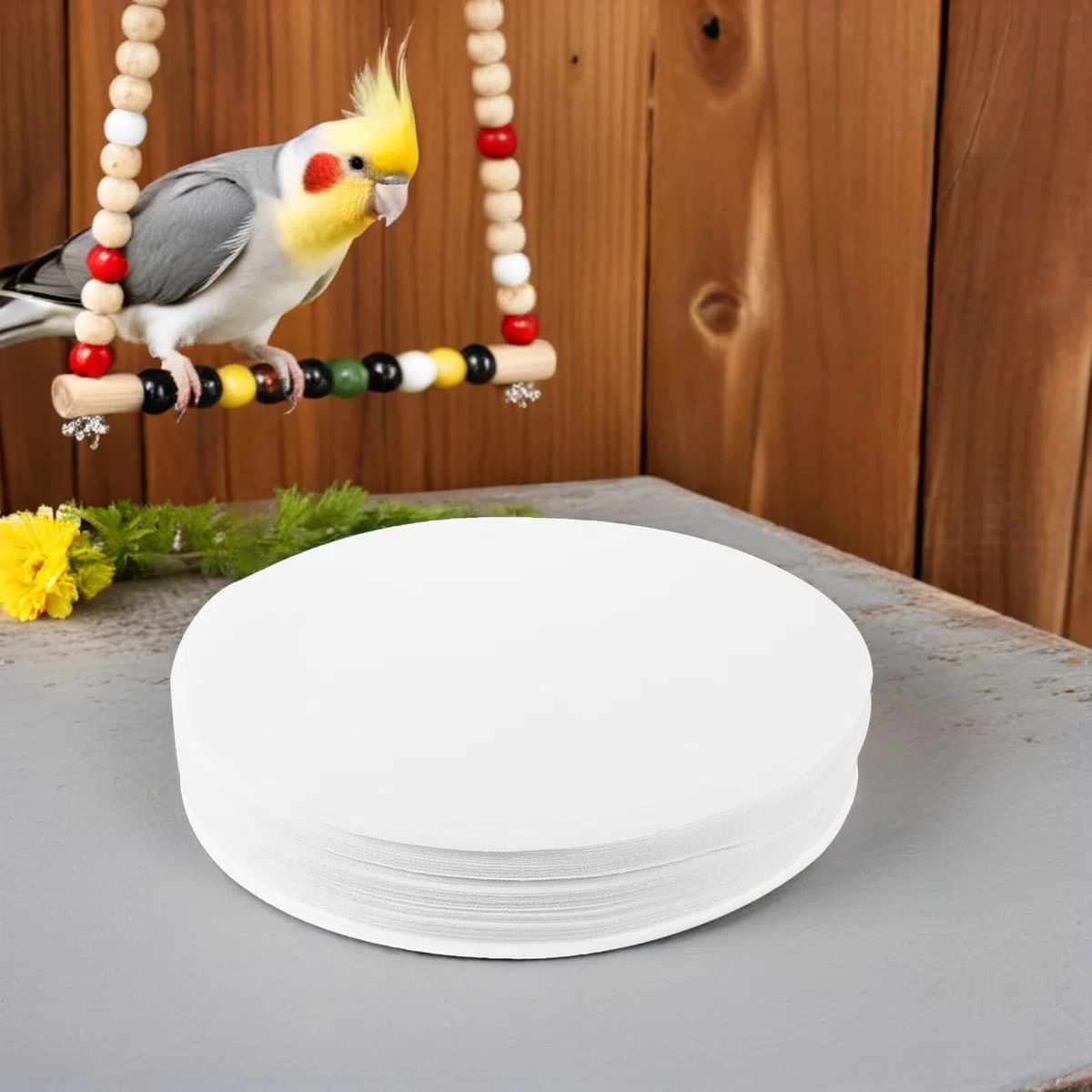 Gatuida 100 Piezas Revestimiento Absorbente para Jaulas de Pájaros Loros 34x34 Cm, Forro Desechable y Antihumedad para Bandeja, Accesorio Higiene Mascotas Interior