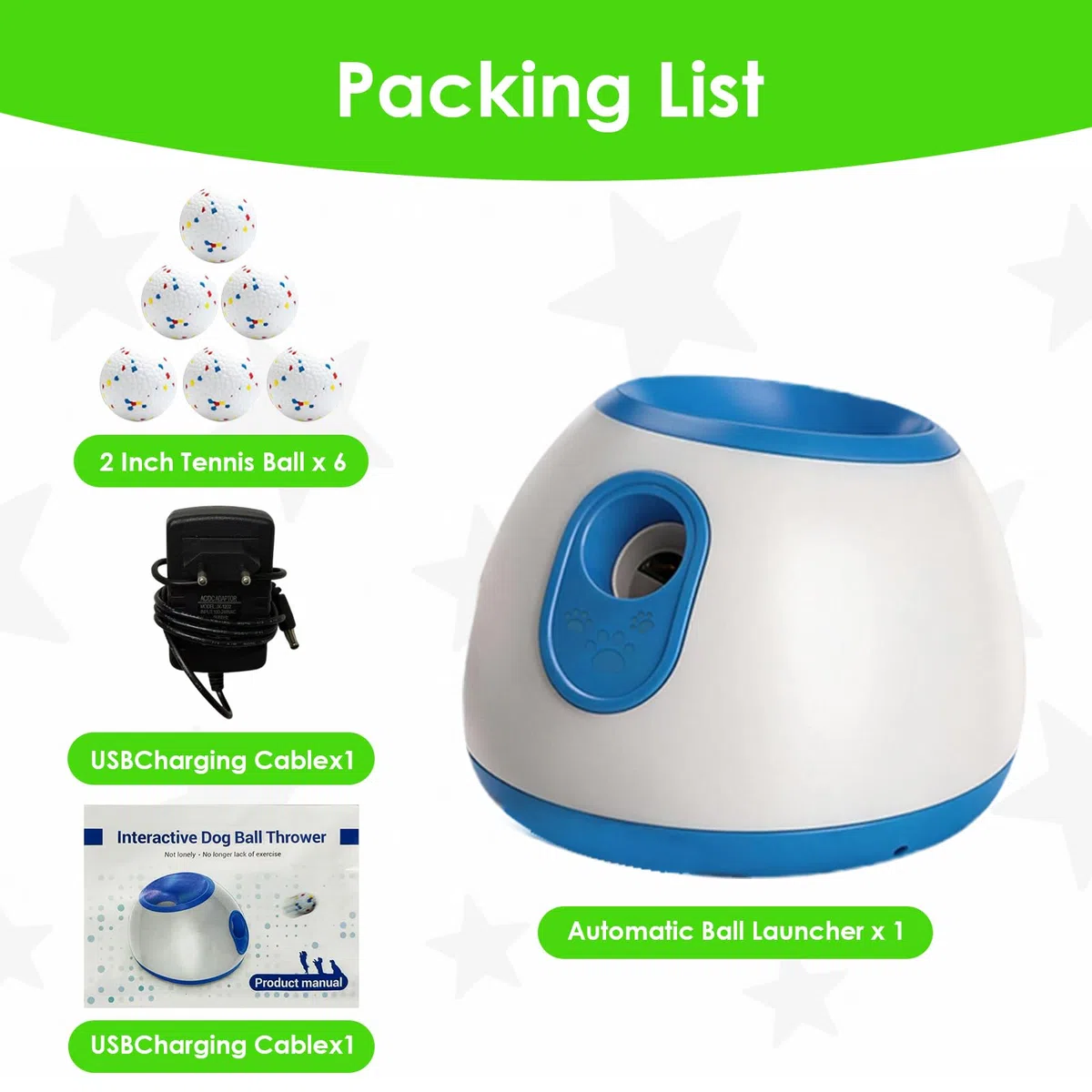 ALLUMK Lanzador automático de Bolas para Perros, 3 distancias Regulables, Doble alimentación, Incluye 6 Bolas de Espuma, Juguete Interactivo para Perros pequeños y medianos Interior y Exterior | Doble alimentación, 6 bolas de espuma incluidas, juguete int
