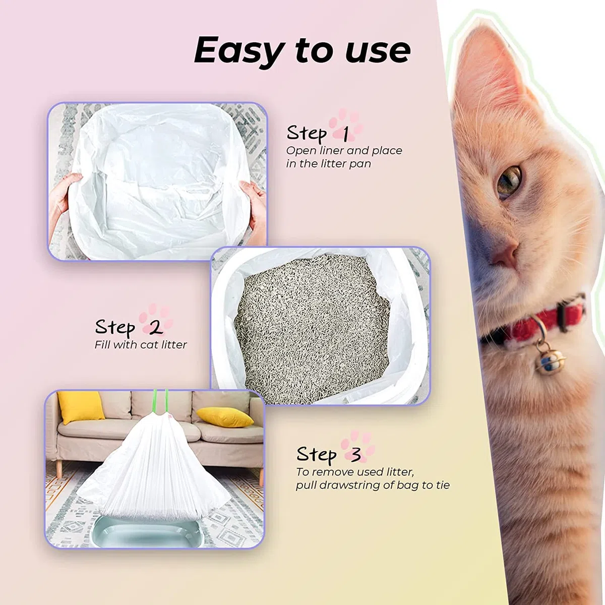 20 bolsas de arena jumbo para gatos, 46 x 19 pulgadas, extra grandes, resistentes, con cordón para bandeja de arena para mascotas y gatos (sin perfume)