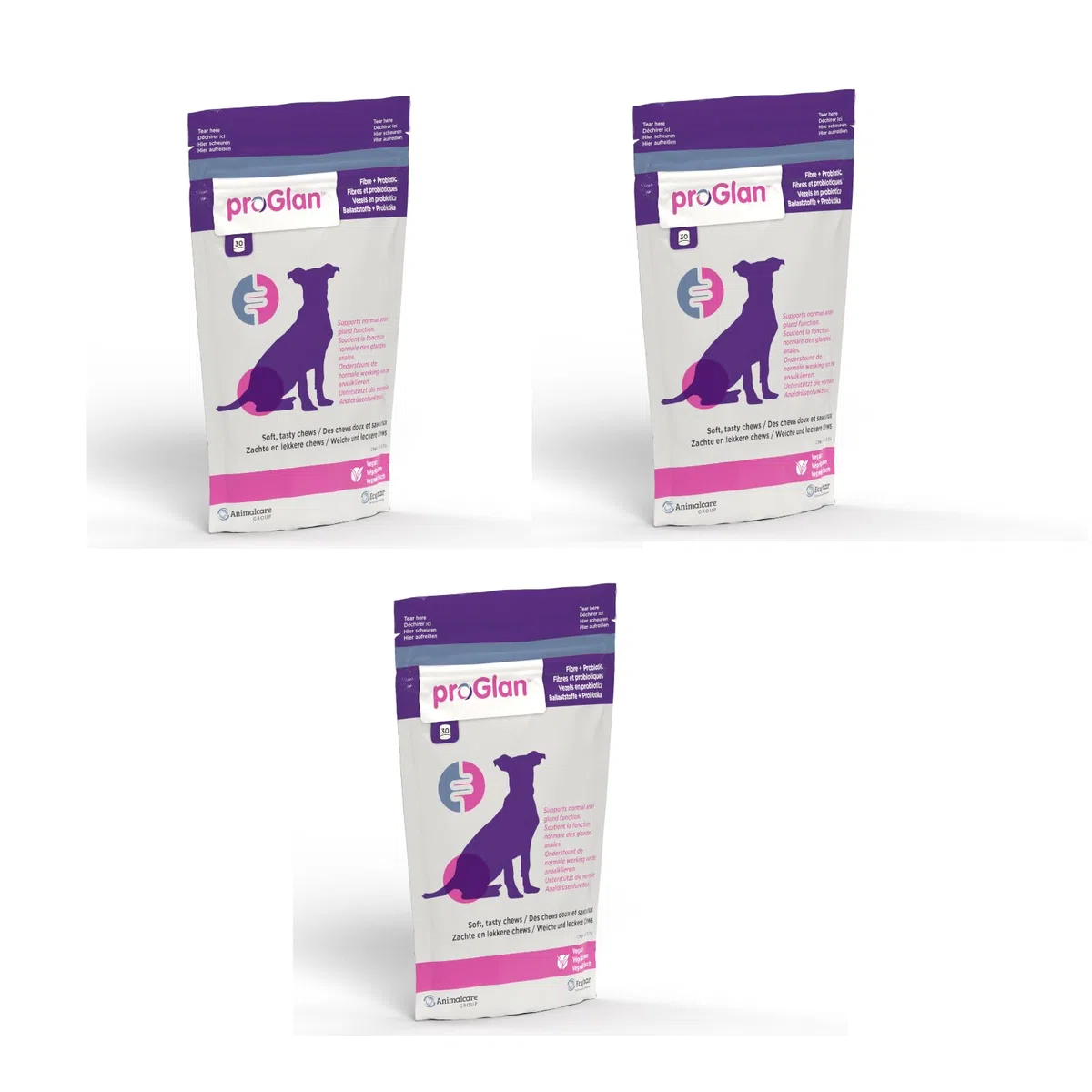 ecuphar proGlan Chews | Paquete Triple | 3 x 30 Unidades | Complemento alimenticio para Perros | para Mejorar la consistencia de Las heces y apoyar el Mecanismo de Vaciado de Las glándulas anales