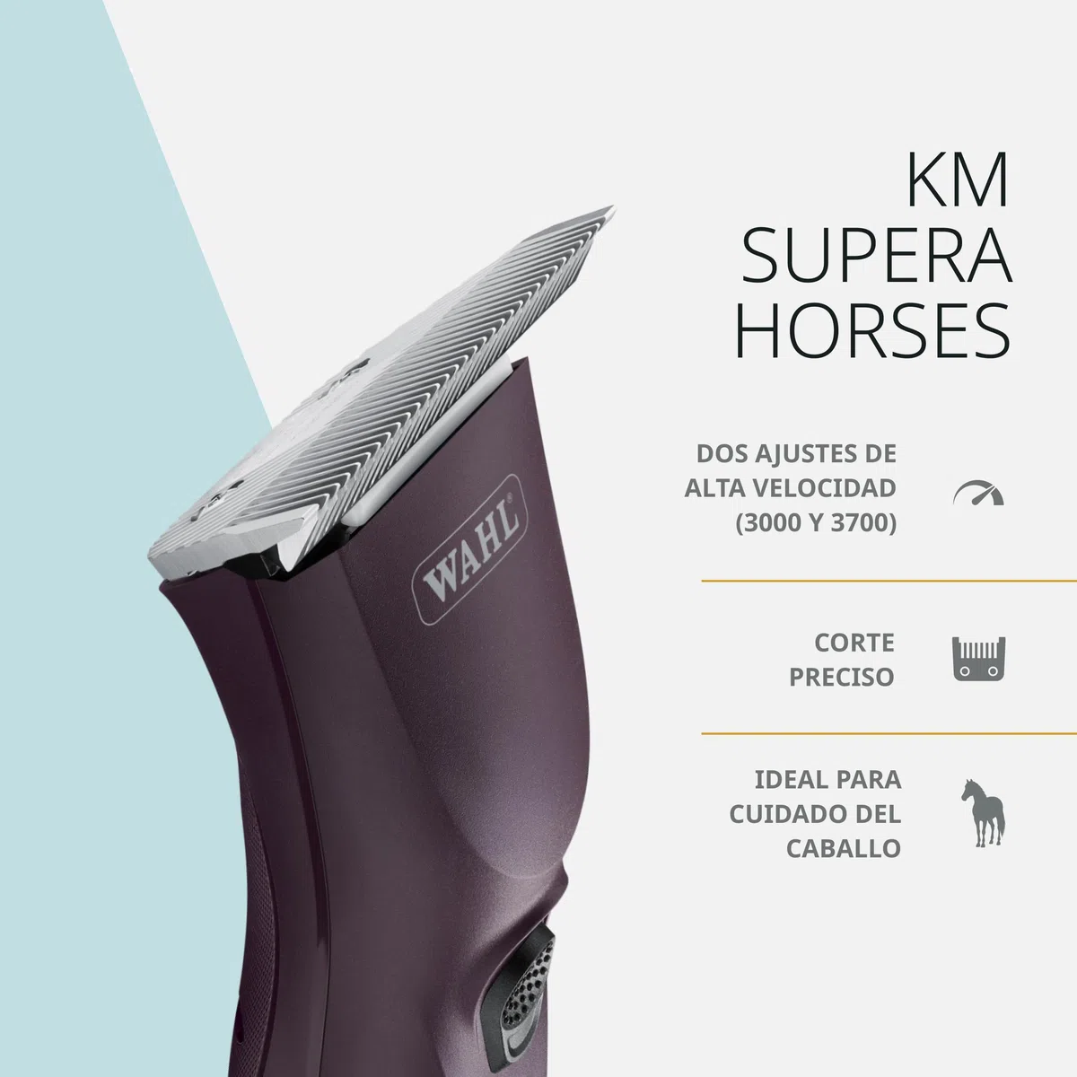 Wahl KM Supera, Cortapelos Inalámbrico para Caballos, Silencioso | Cortapelos Inalámbrico para Caballos, 2 Baterías Intercambiables, 3000 y 3700 RPM, Silencioso 68 dB, Cuchilla Ancha #10W