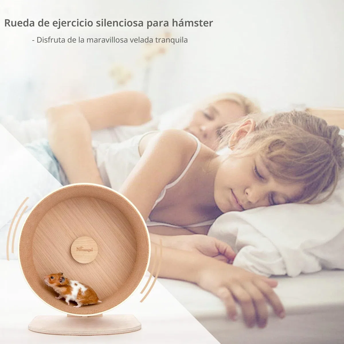 Niteangel Rueda de Ejercicio de Madera para hámster: Rueda silenciosa para hámsteres, Ratones jerbos y Otras Mascotas pequeñas de tamaño Similar (M)