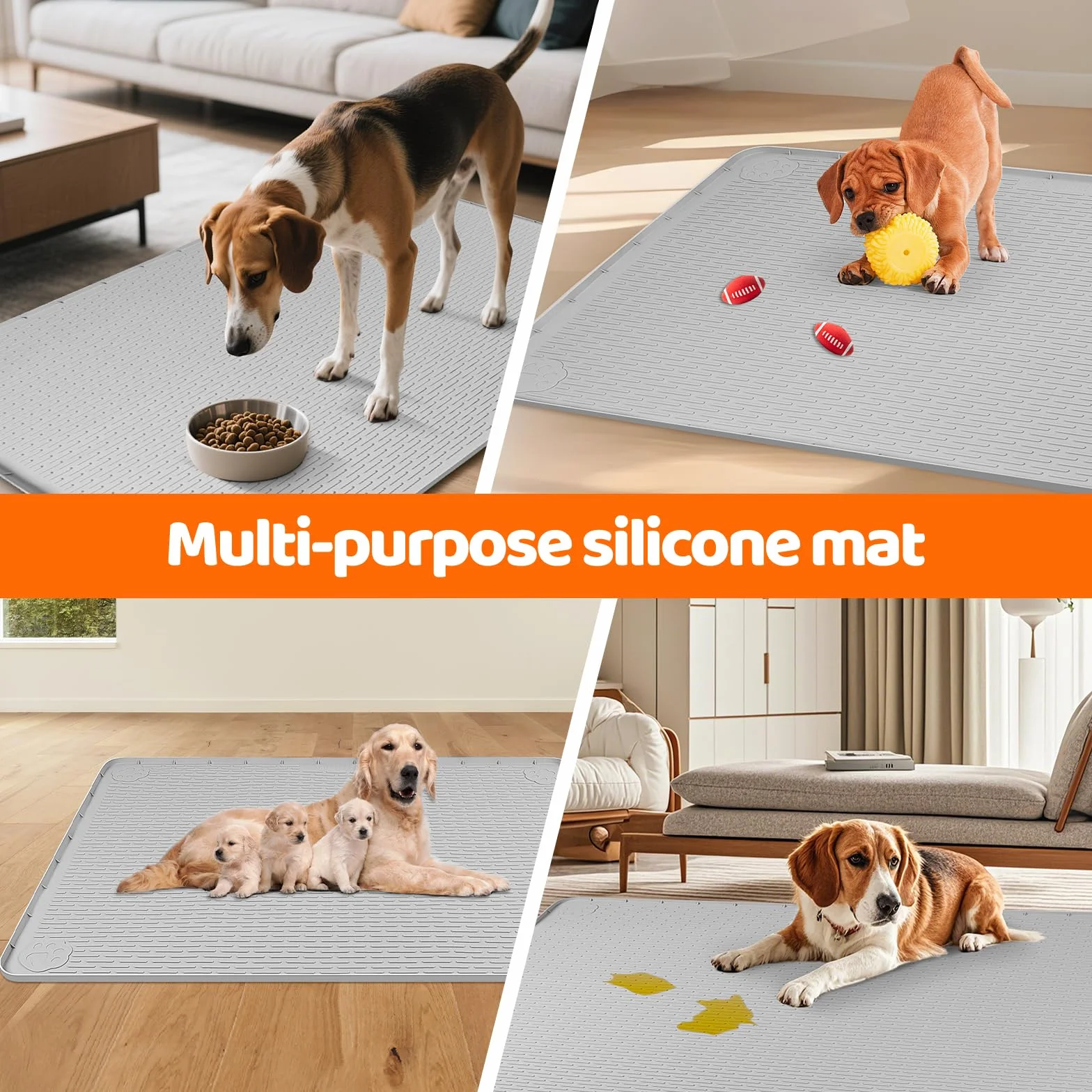 Almohadillas para orina Perros, 50''x35'' Alfombrilla de Silicona Reutilizable Grande, Almohadillas de Entrenamiento Lavables para Cachorros para Entrenamiento de Orinal(127x89cm,Gris Claro)