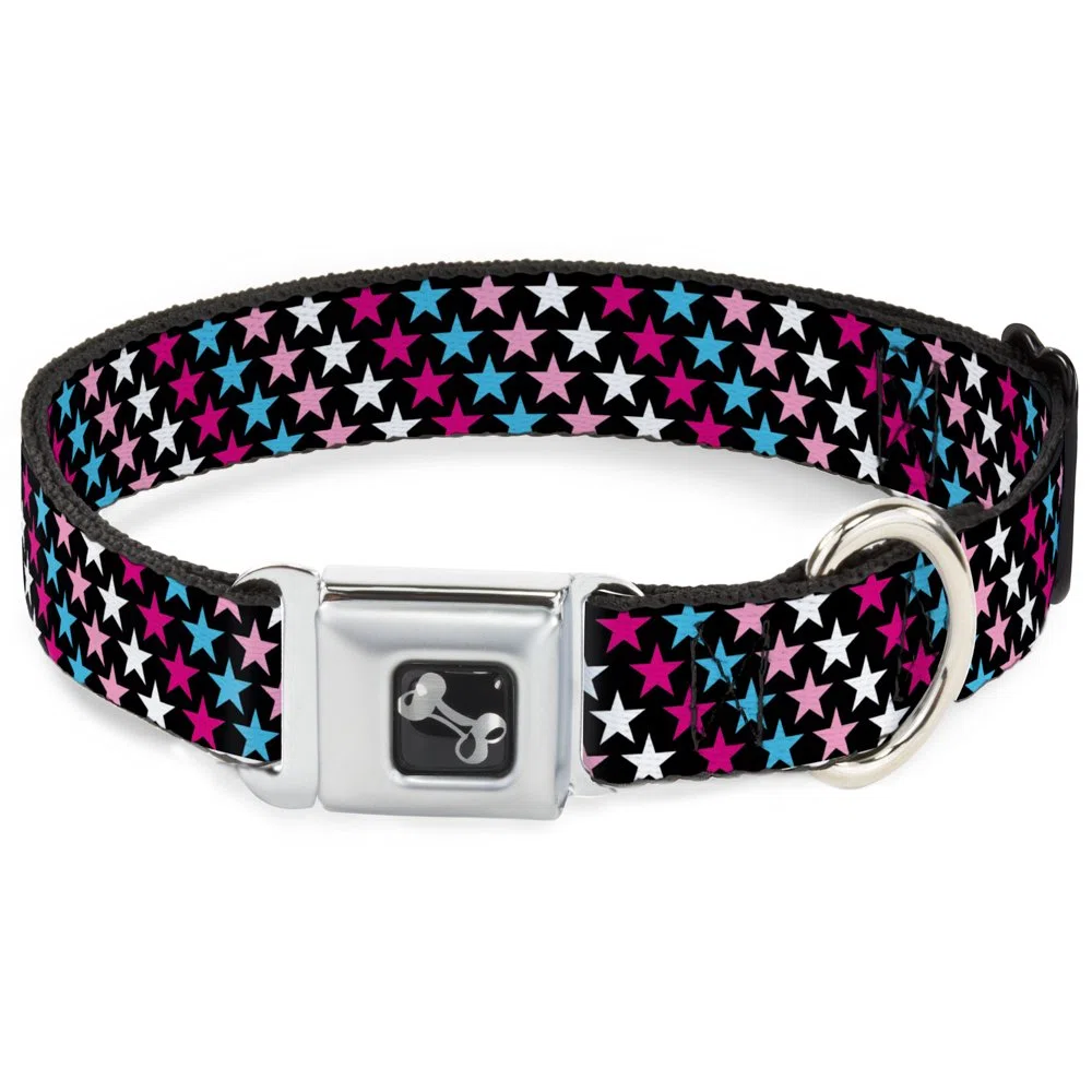 Buckle-Down DC-W31312-WS - Cinturón de Seguridad para Perro, tamaño pequeño, diseño de Estrellas, Color Negro, Rosa, Azul y Blanco