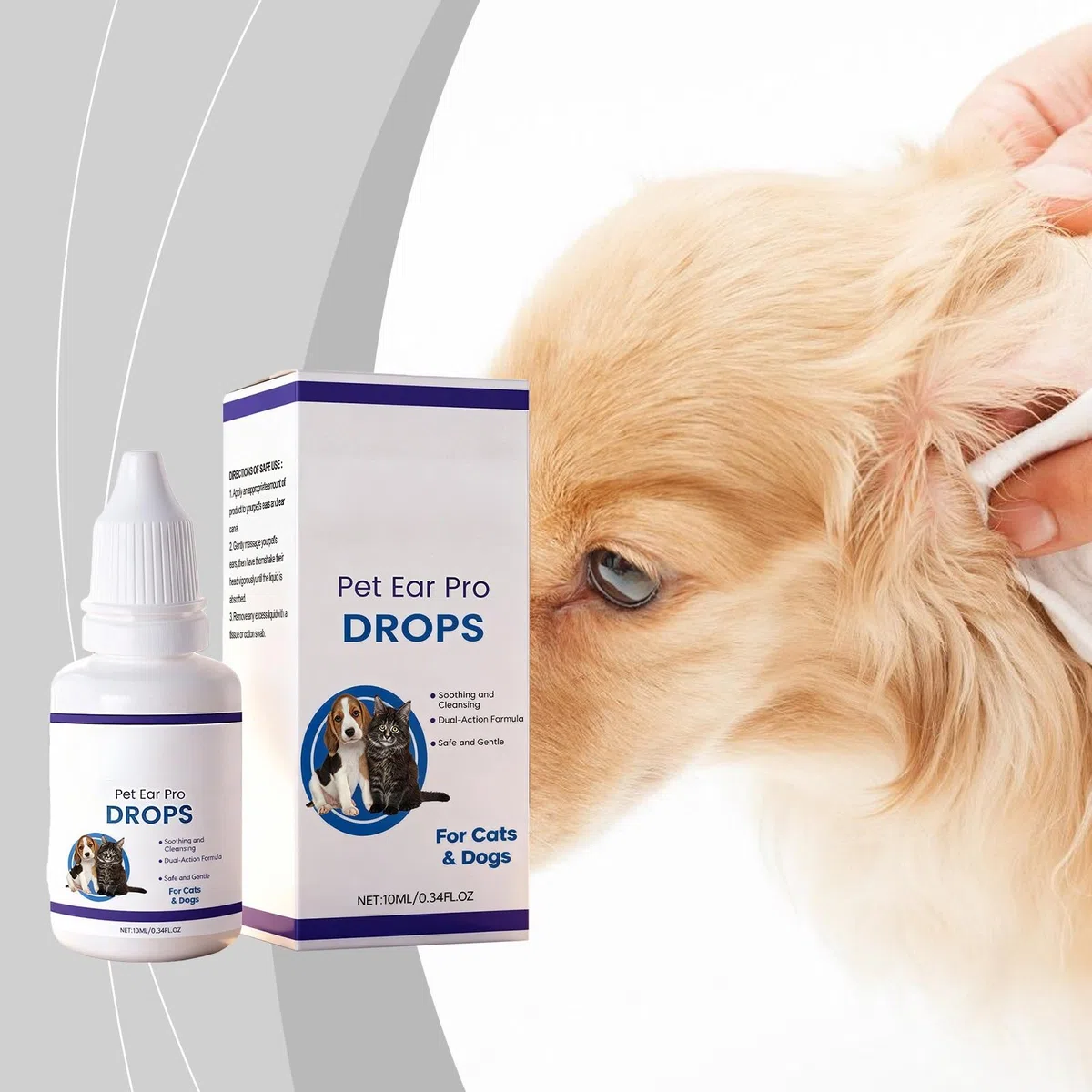 Gotas RZXEA Pet EarPro, gotas óticas naturales para mascotas, alivio suave para la picazón, solución segura para la limpieza de oídos para todas las razas y edades de perros y gatos,2PCS