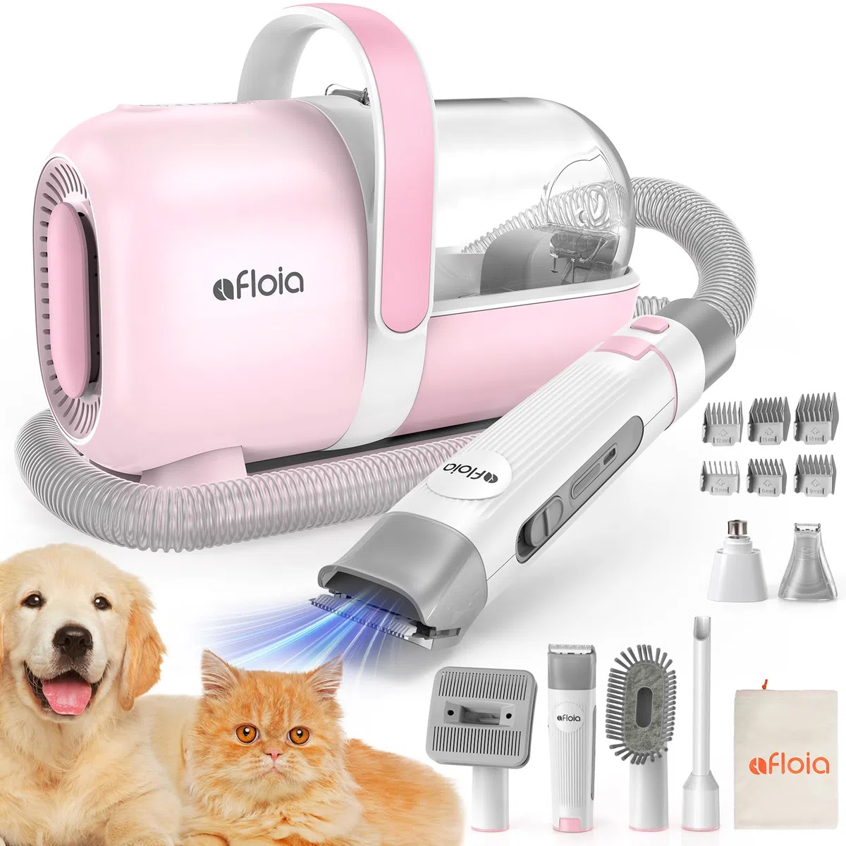 Afloia Kit de aseo para perros, aspiradora de aseo de mascotas y cortaúñas para perros, molinillo de uñas y cepillo para perros para desprendimiento de 7 herramientas de aseo para mascotas, removedor