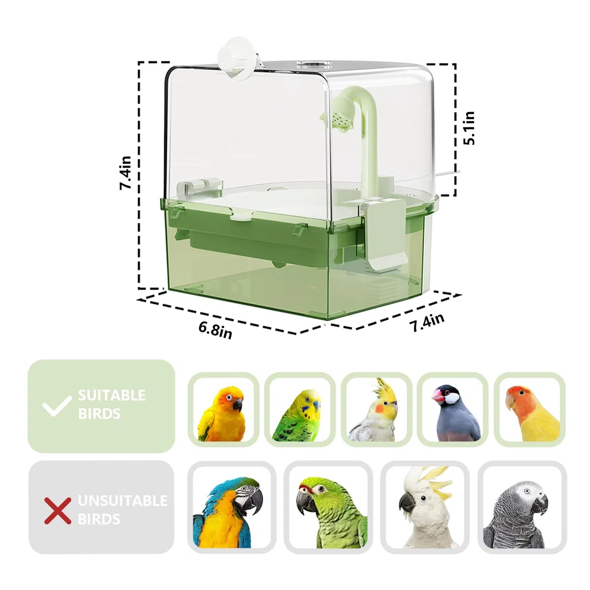 Baños automáticos para jaula, baño de periquitos interior con bomba, ducha para pájaros con 2 modos de agua corriente, accesorio de jaula para pájaros para mascotas, pájaros, conure