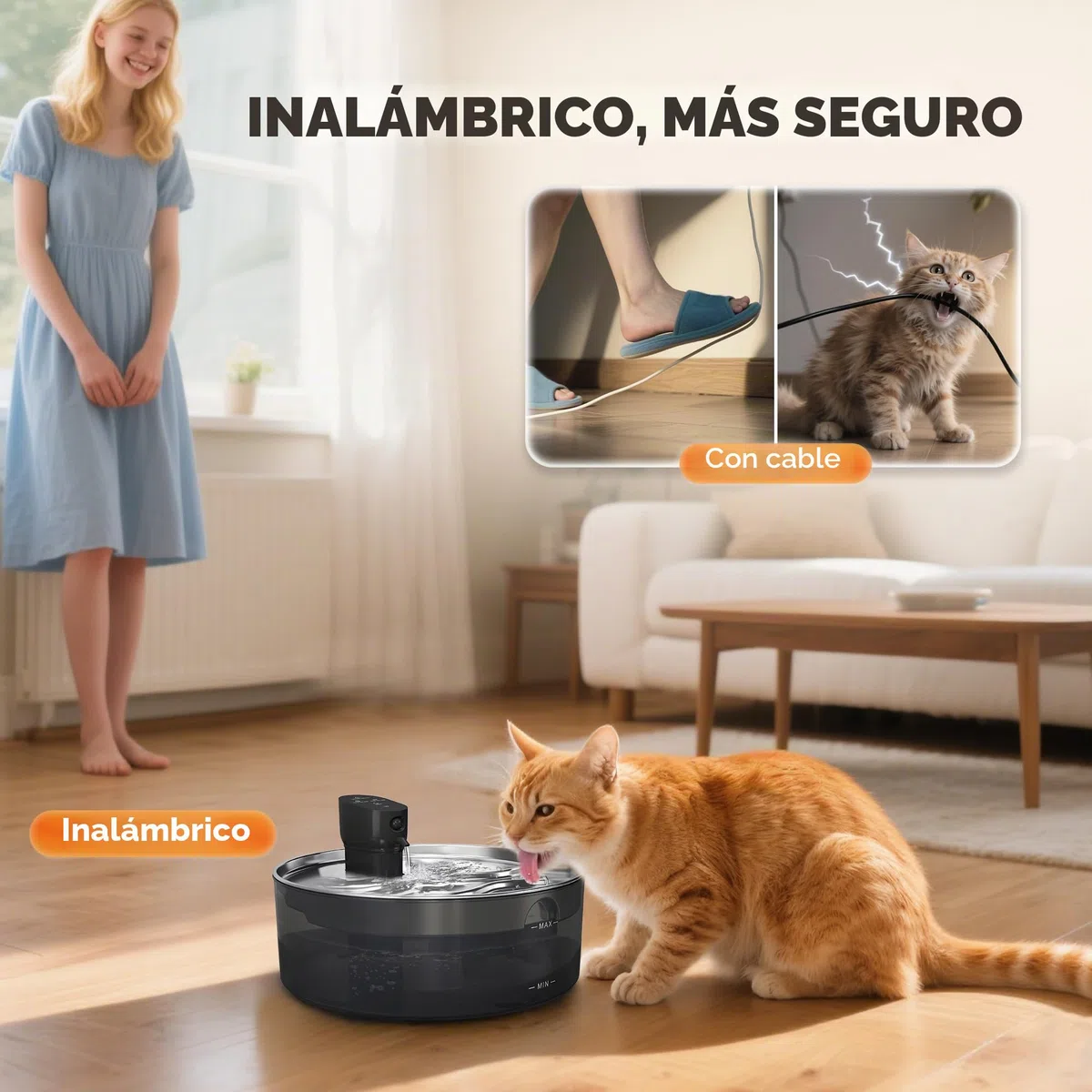 PawHut Fuente de agua para gatos de 7 l, acero inoxidable con bomba silenciosa, ventana de nivel de agua, filtro de carbón activo, sensor de movimiento, sistema de filtro, funciona con pilas, fuente