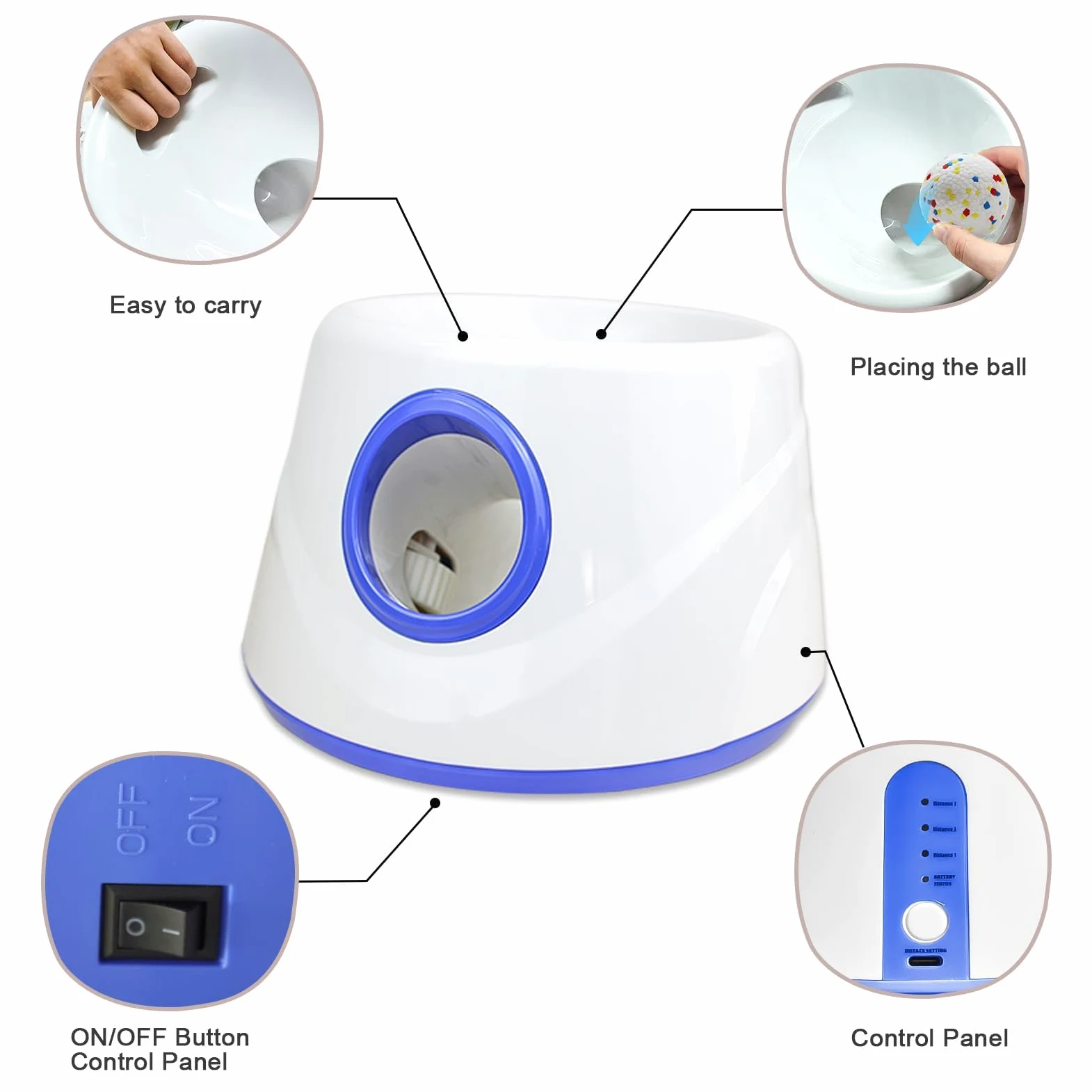 Lanzador automático de bolas para perros para interiores y exteriores, lanzador de bolas de perro, ajustes de distancia ajustable, batería recargable, juguete interactivo inteligente para