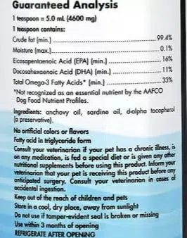 Aceite de pescado Omega-3 para mascotas para gatos y perros pequeños, 60 ml, sin OMG, sin soja, sin gluten, 473 ml