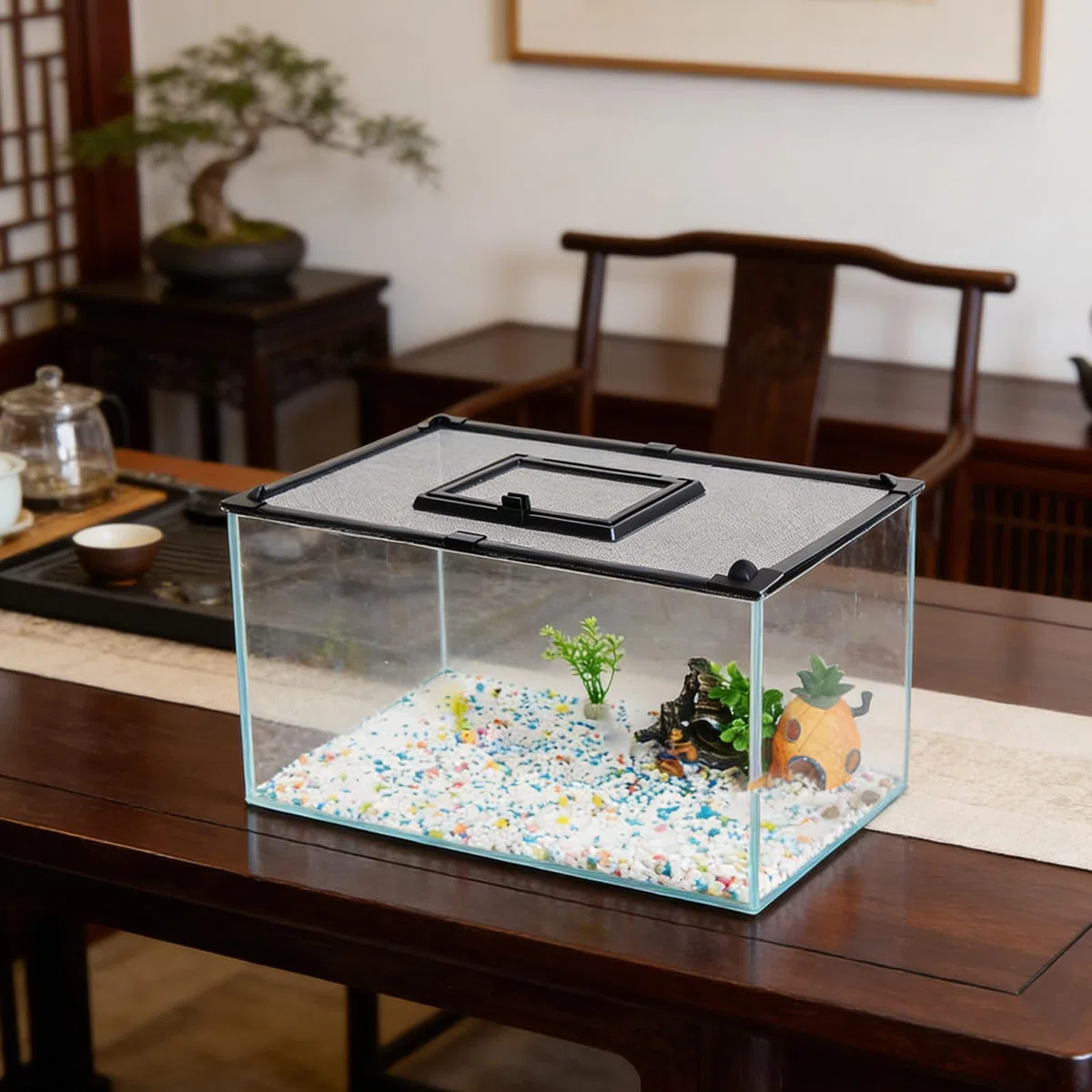 Kisangel Tapa Magnética Diseño Anti-Salto con Ventana de Alimentación para Acuario Material PVC y Goma y Fácil Limpieza para Acuarios y Acuáticas