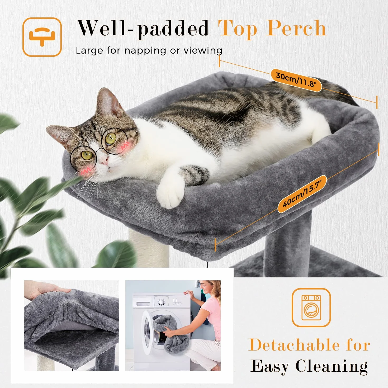 PETEPELA Rascador para gatos, 86 cm | Con cuerda de sisal, tumbona de peluche, 2 cuevas, juguete para gatos, gris