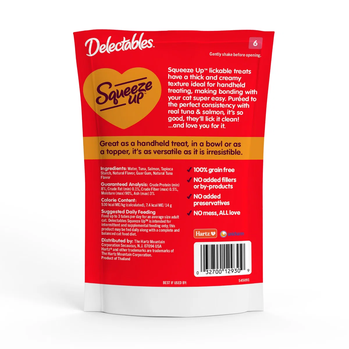 Hartz Delectables Squeeze Up Interactive Lickable Wet Cat Treats for Adult & Senior Cats, Tuna & Salmon, 4 Count(Pack of 8)