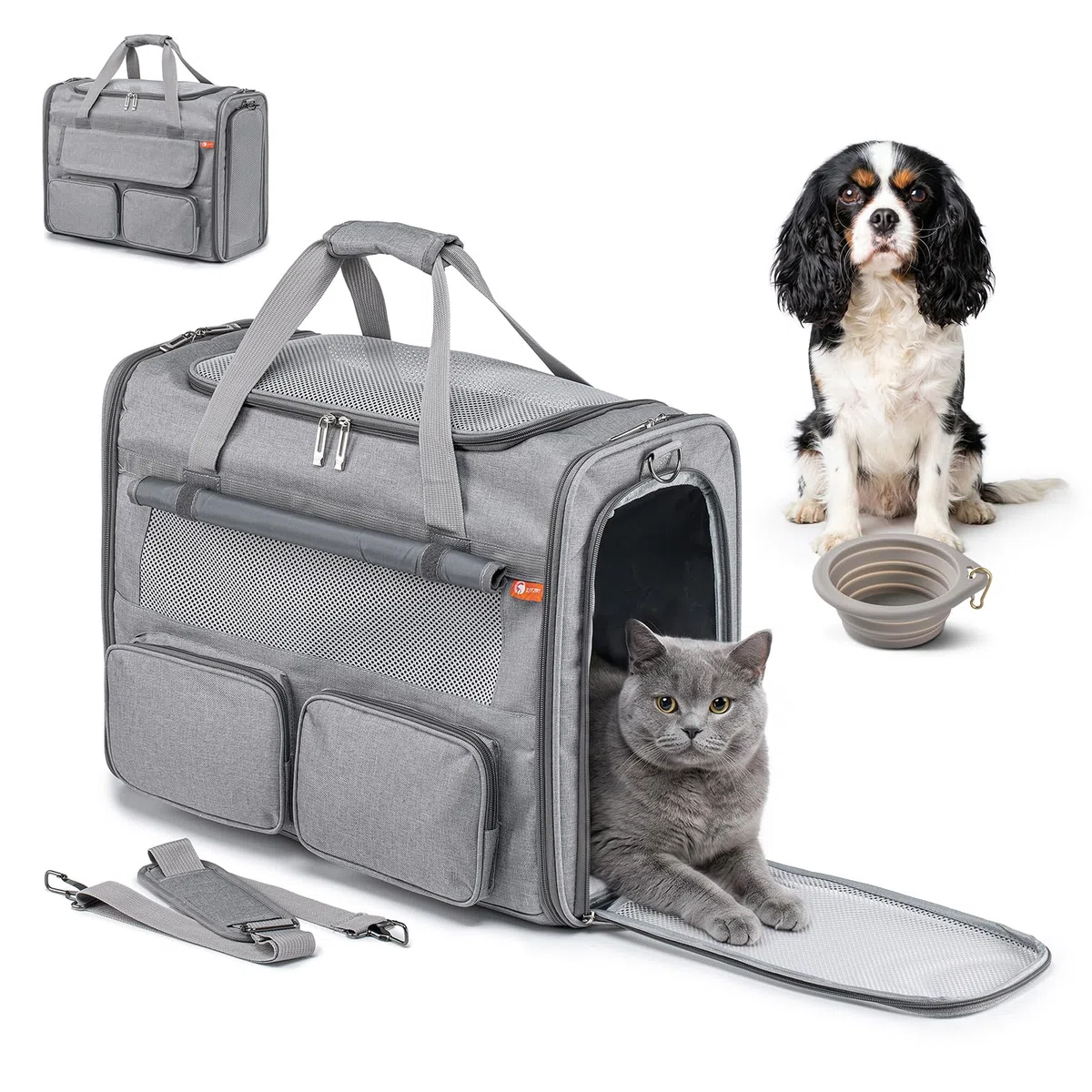 Transportin Gato Homologado 55x40x23cm Para Avion Cabina, Plegable Bolsa de Transportin Perro Grande Transpirable Cat Carrier con Bebedero Plegable Para Gatos y Perros, Air Europa Aerolineas