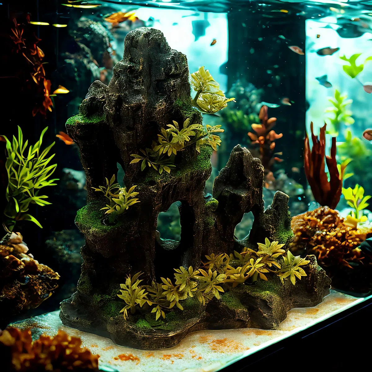 Decoración de acuario grande para pecera, adornos temáticos de rocas, adornos de piedra con vista a la montaña, decoración de acuario, decoración de árbol, casa, cueva, pecera (montaña-extragrande)