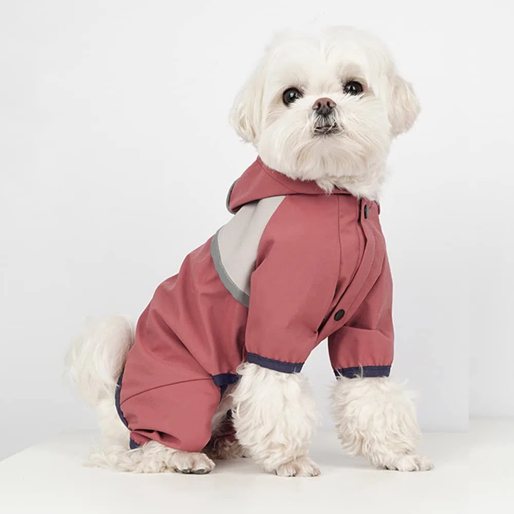 Chubasquero para Perros, Chubasqueros Impermeables for Perros pequeños y medianos con Capucha, diseño de Cuatro Patas Correa Reflectante, Chaqueta Ligera(Red,S)