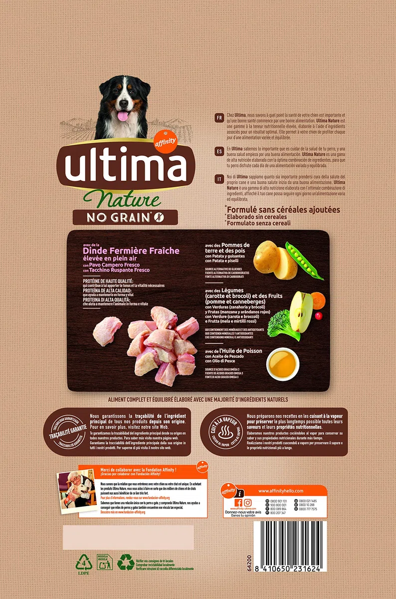 Ultima Nature No Grain Pienso para Perros Medium-Maxi sin Cereales con Pavo, Pack de 5 x 2.7kg - Total: 13.5kg