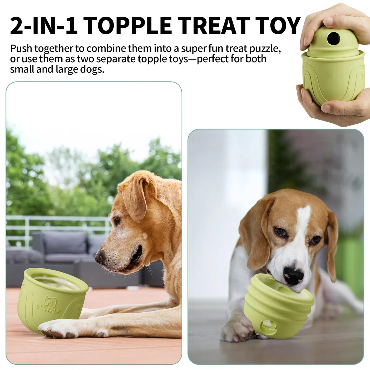 Topple - Dispensador de golosinas para perros, juguete interactivo de larga duración para masticar, enriquecimiento de perros rellenable, juguete para lamer congelado para aburrimiento