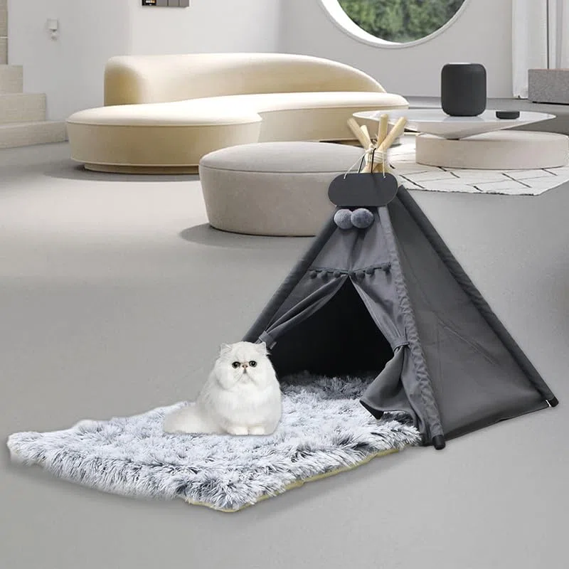 Mascotas Tipi Tienda de campaña para perros con alfombra de felpa lavable para gatos, cama para perros y gatos, casa de juegos, 70 x 70 x 80 cm