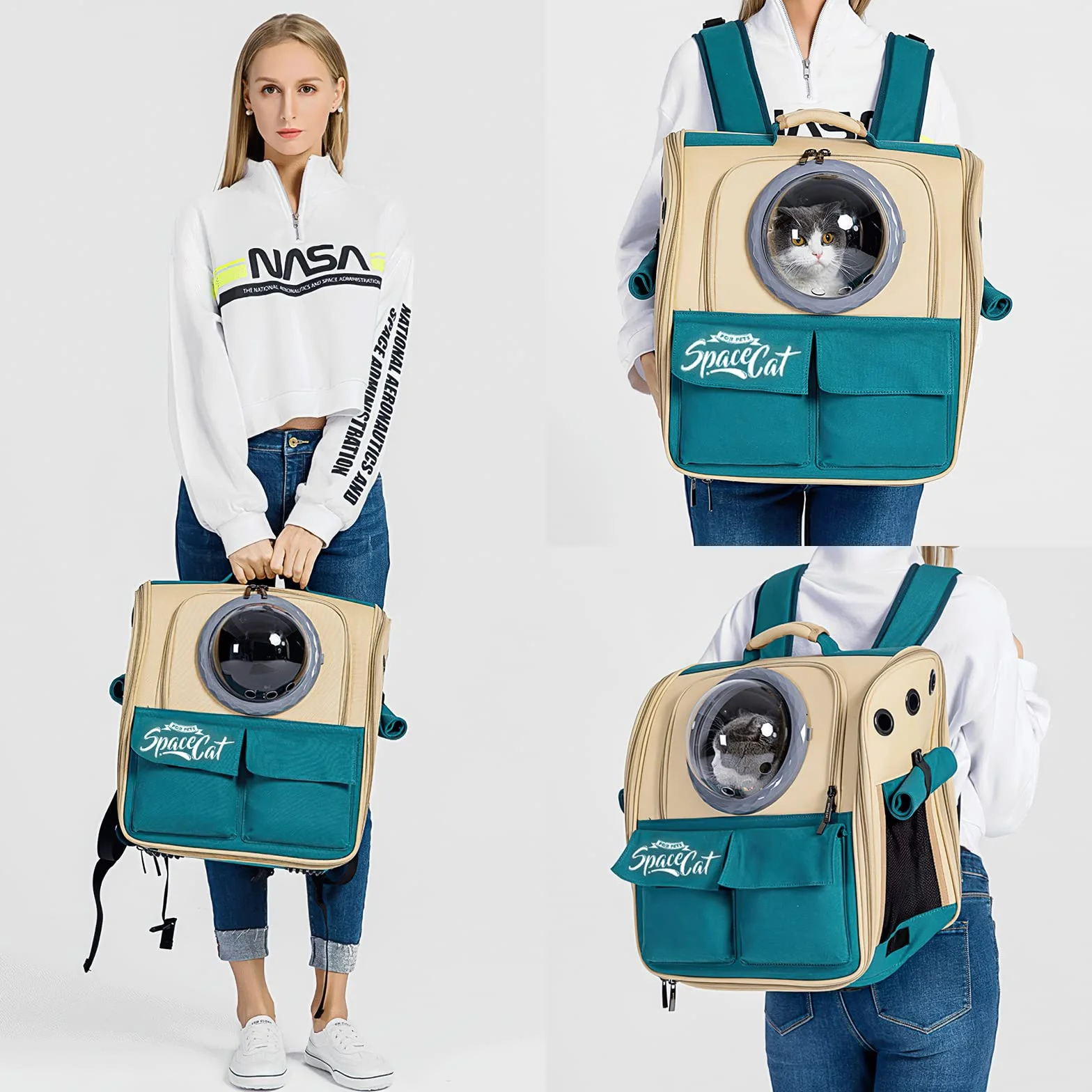 Galatée Mochila para Gatos, Mochila para Mascotas Mochila De Burbujas para Llevar Gatos, Mochila para Mascotas con Cápsula Espacial Ventilada, Mochila De Viaje para Perros Pequeños(Caqui)