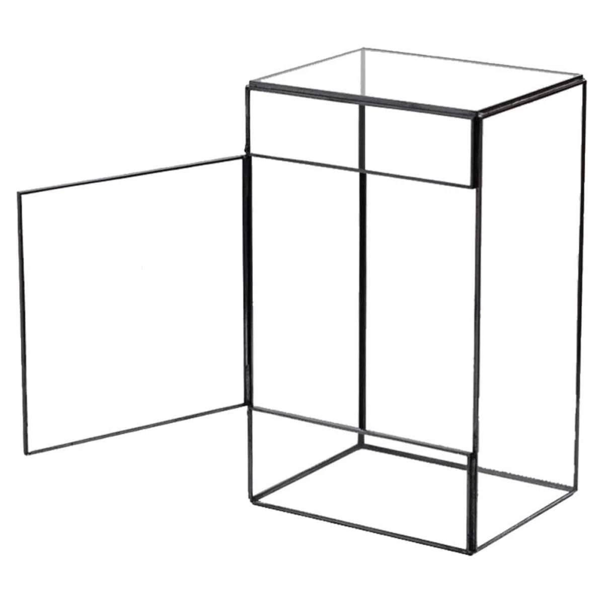 Terrario de Vidrio Geométrico Negro para Plantas y Flores | Contenedor de Micro Paisaje, Caja Vacía Estructura de Estaño, Decoración para Hogar y Sala
