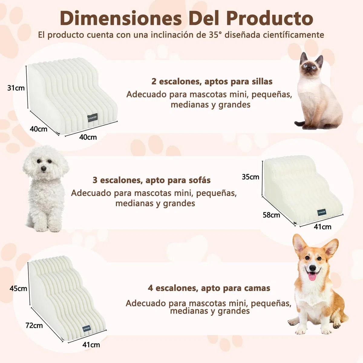 Galatée Escalera para Mascotas, Fabricada En Terciopelo y Esponja Resistente, con Base Antideslizante y Funda Lavable y Extraíble. Apta para Gatos y Perros(Escalera Blanca de Tres peldaños)