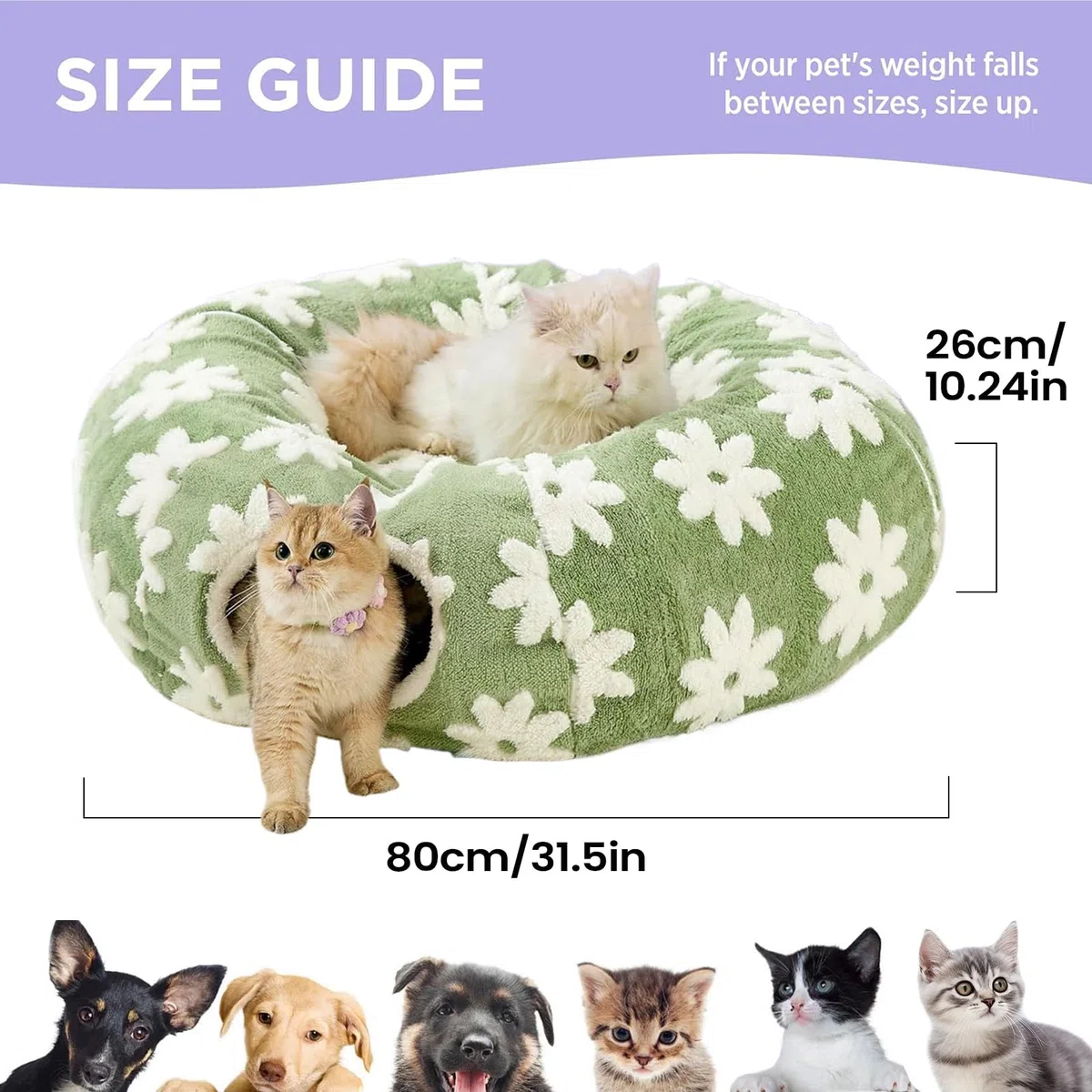 Cama Tunel para Gatos, Túnel De Falda De Árbol De Navidad para Gatos, Cama De Felpa Lavable con Bola, Tubos Y Túneles Interactivos para Cat con Diseño De Flores, para Gatear, Rascarse, Dentición