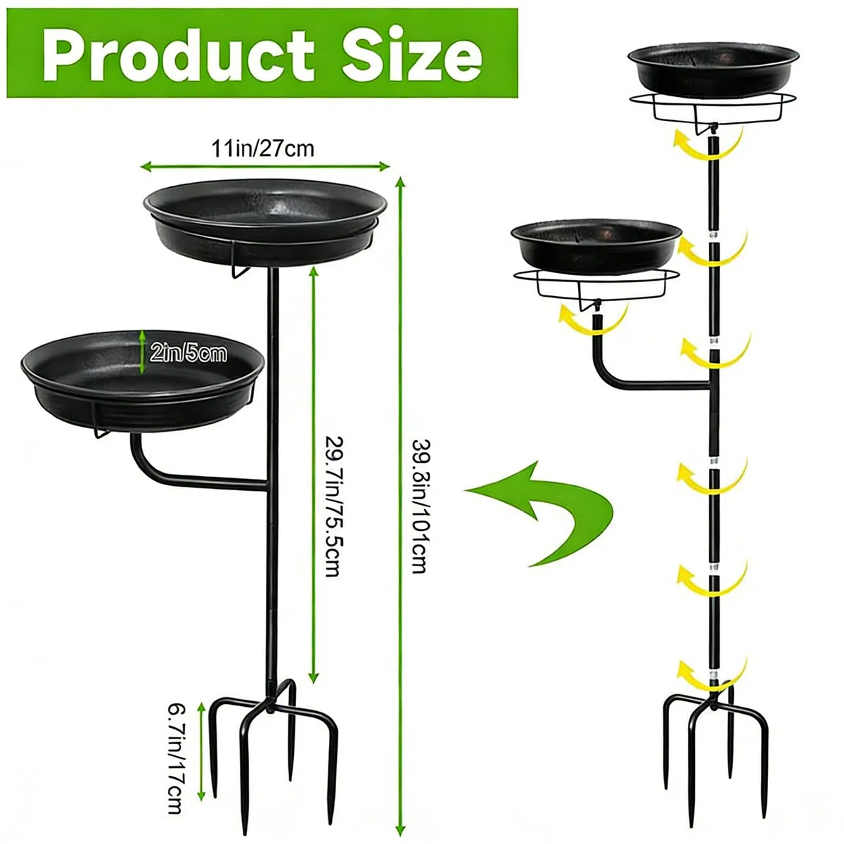 Generisch Bebedero para pájaros al Aire Libre – con Mango de Metal | con Base de 4 Brazos para Fuente de pájaros | para jardín, césped, Patio y decoración Exterior