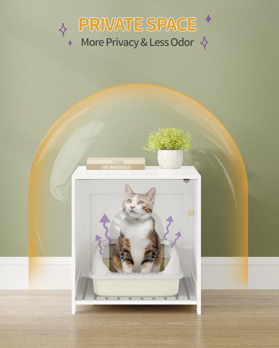 Hzuaneri Armario para Gatos, Mueble para Gatos, Mueble con Caja de Arena Oculta, Banco Armario para Gato, Lavabo de Madera para Sala de Estar, Dormitorio, Blanco CB82213X