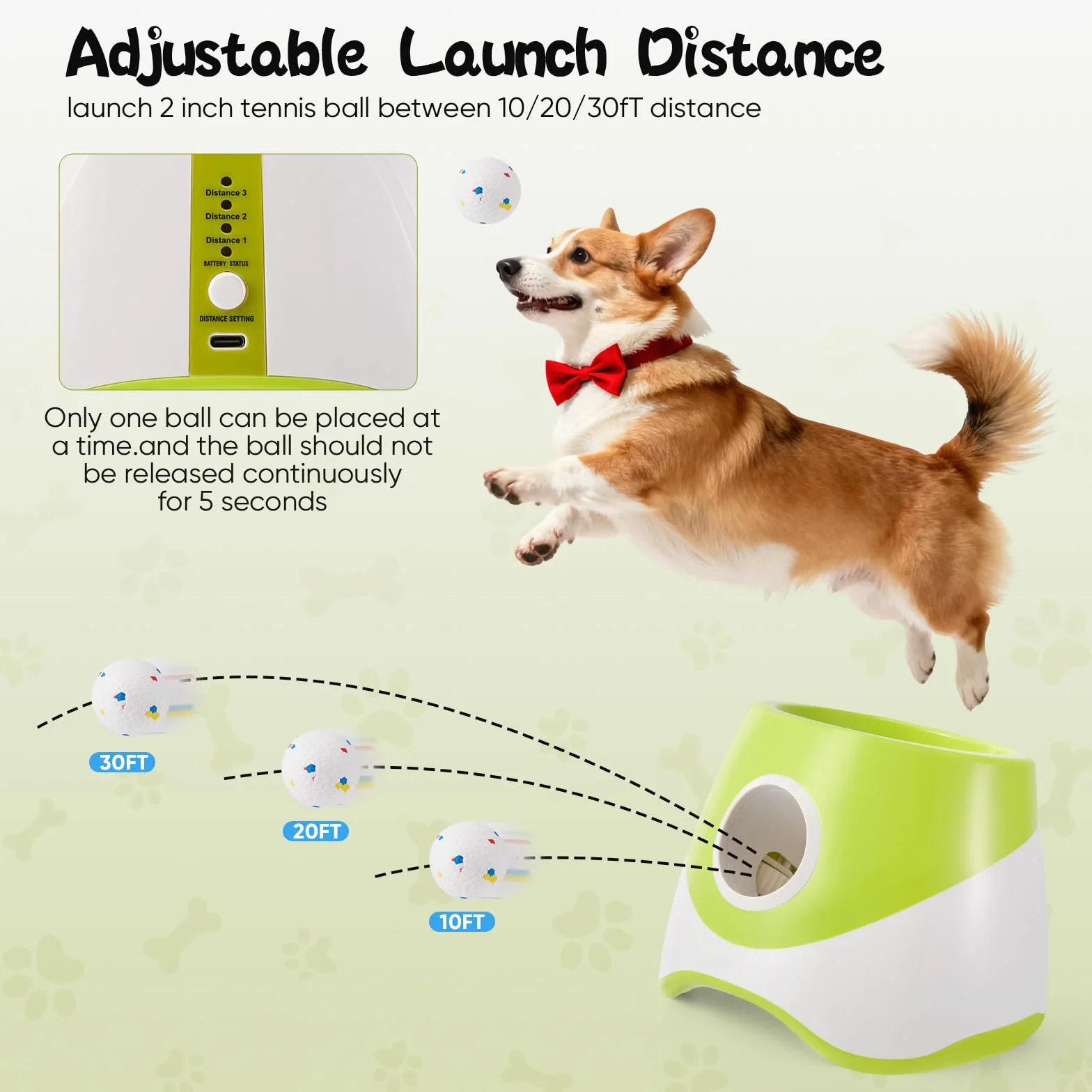 Dispara pelotas para perros, lanza bolas para perros automática, bola interactiva con 6 mini de tenis, lanzador de pelotas de tenis, distancias ajustables 3/6/9 m para pequeñas y medianas