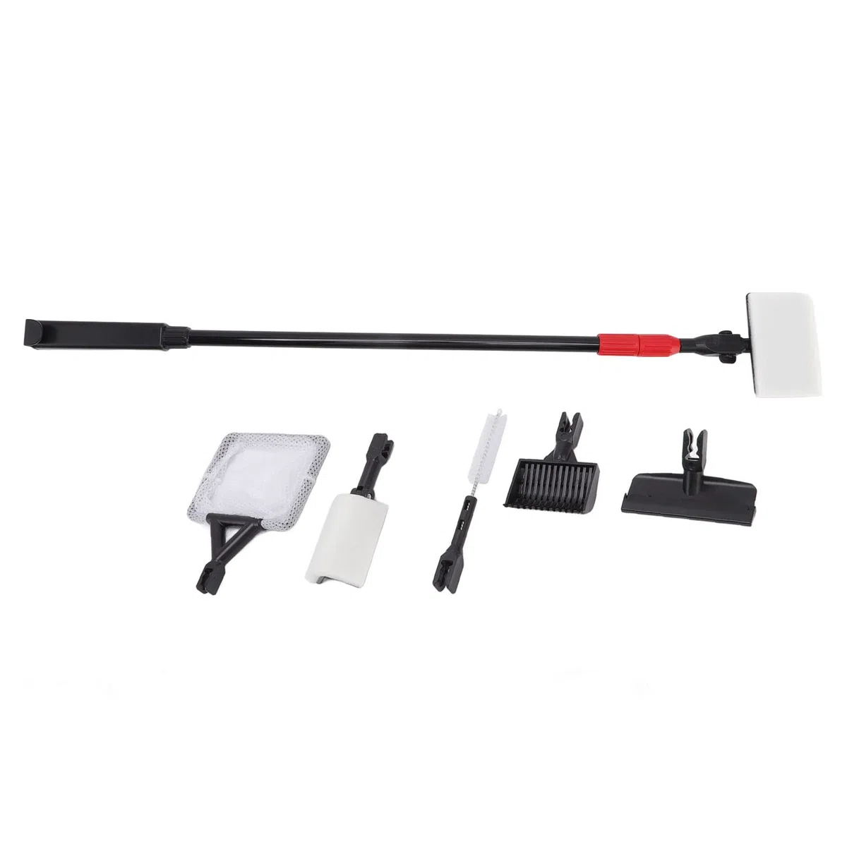 Pongnas Herramientas de Limpieza del Acuario, Kit de Limpieza del Acuario de Cleaner de Vidrio Ajustable Manejo Largo de Cepillo de Pescado Juego de 6 en 1 Caja de Pescado Kit de Agua de Agua Salada