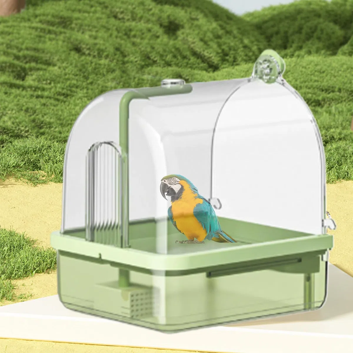 Bañera para Jaulas de Aves Soporte Automático Antimordiscos para Bañera | Baño Interior de Aves Pequeñas Para Exterior, Aviario, Cría, Exposición, Jaula, Jardín, Hogar, Transportín, Balcón