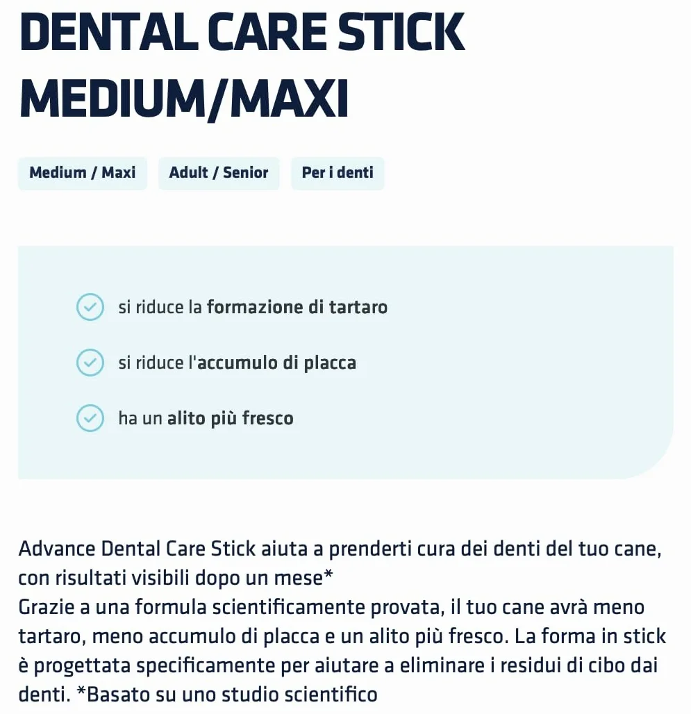 ADVANCE PERRO DENTAL CARE STICK MEDIUM/MAXI | Snack complementario, ayuda a cuidar los dientes de tu perro, 1 paquete de 720 gramos.