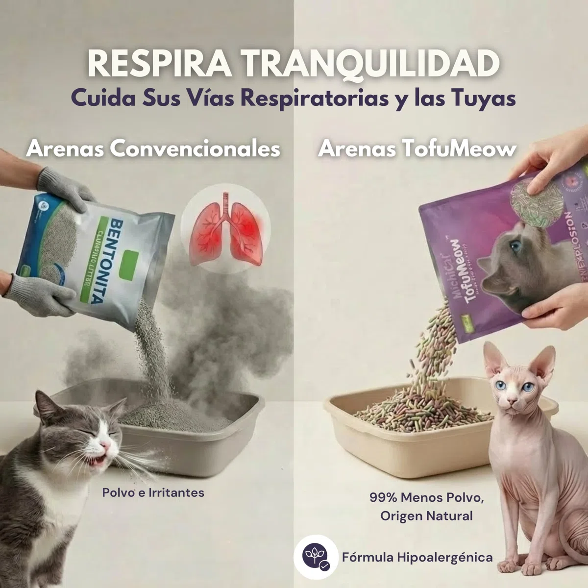 MichiCat Arena de Tofu para Gatos TofuMeow, 12 kg (4x3kg) Arena Aglomerante para Gatos Vegetal Biodegradable, Libre de Polvo, Control de Olores Avanzado, Desechable en WC, Pack Ahorro Larga Duración