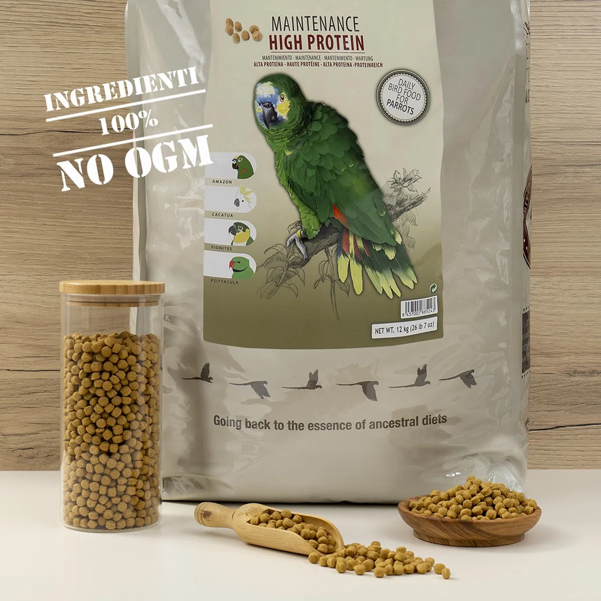 Psittacus High Protein 12 kg | Pienso Completo para Amazonas, Cacatúas y Cotorra de Kramer | Alimento Premium para Aves | 100% no-GMO