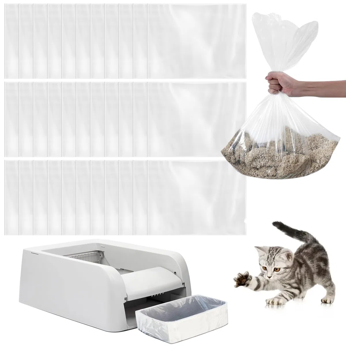 30 bolsas de arena para gatos, bolsas de basura para gatos autolimpiables, fáciles de limpiar y reemplazables
