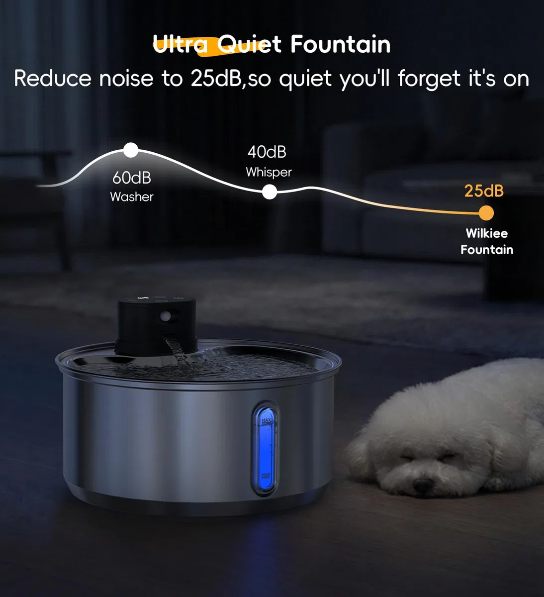 Fuente de agua de acero inoxidable para gatos, fuente inalámbrica para perros de 186 fl.oz/1.45 galones | Fuente inalámbrica para mascotas; batería de 5000 mAh; interior; modos de agua triples; 25 dB ultra silenciosa