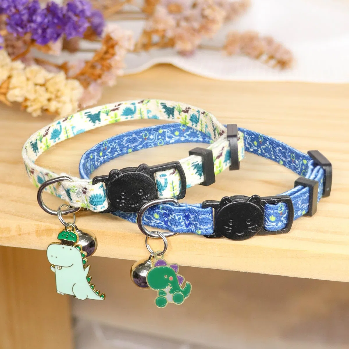 Collar de gato, paquete de 2 collares de algodón con campanas, collares separables para niñas, niños, gatos, gatitos