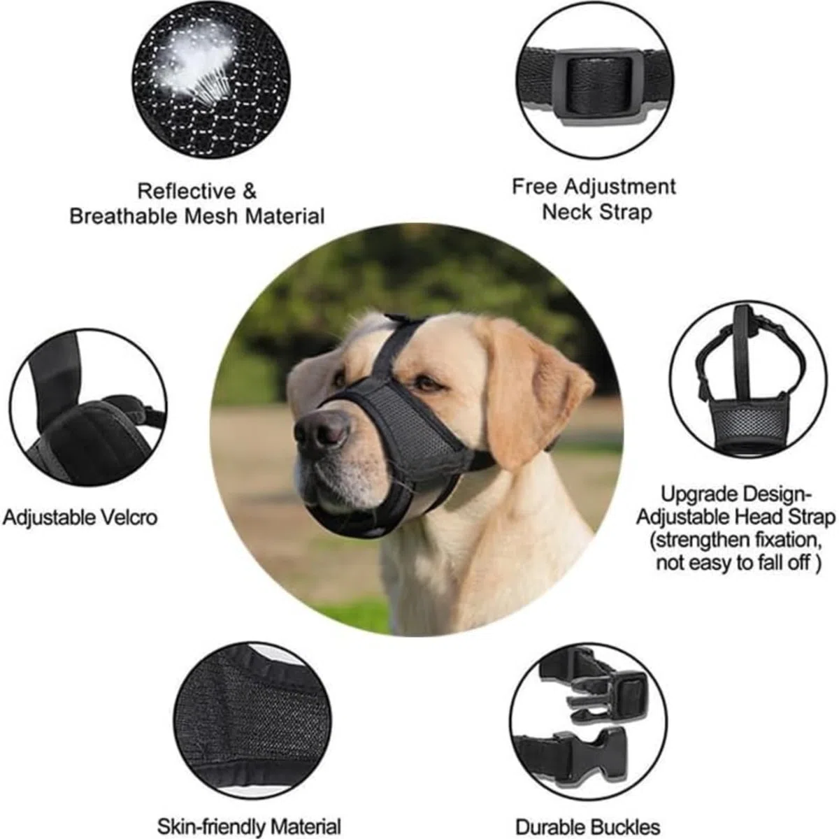 Bozal para perro, antimordeduras y ladridos masticables para perros pequeños, medianos y grandes. Correa ajustable de malla de aire transpirable. Bozal suave para perro, bozal bebible para cachorros,