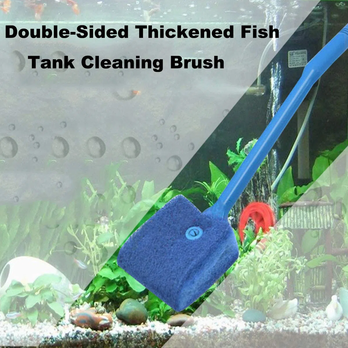 Esponja de limpieza para acuario de doble cara, con mango antideslizante, color azul