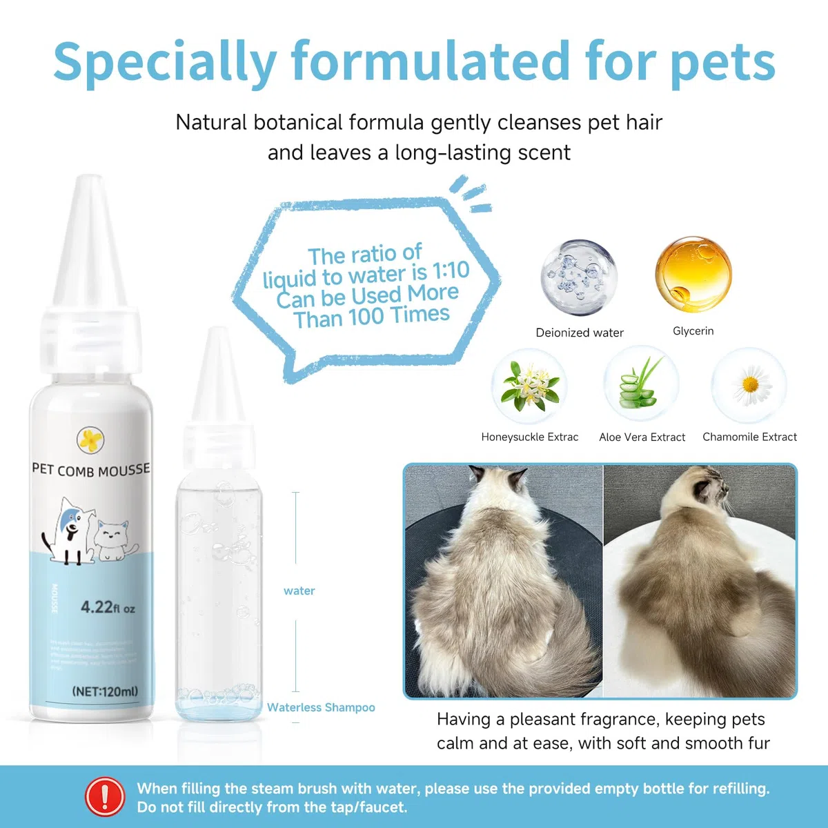 Cepillo de vapor para mascotas para perros y gatos, peine de depilación en aerosol 3 en 1, vapor para desprendimiento y aseo, cepillo de agua para mascotas de pelo largo y corto, peine Spritz Defur