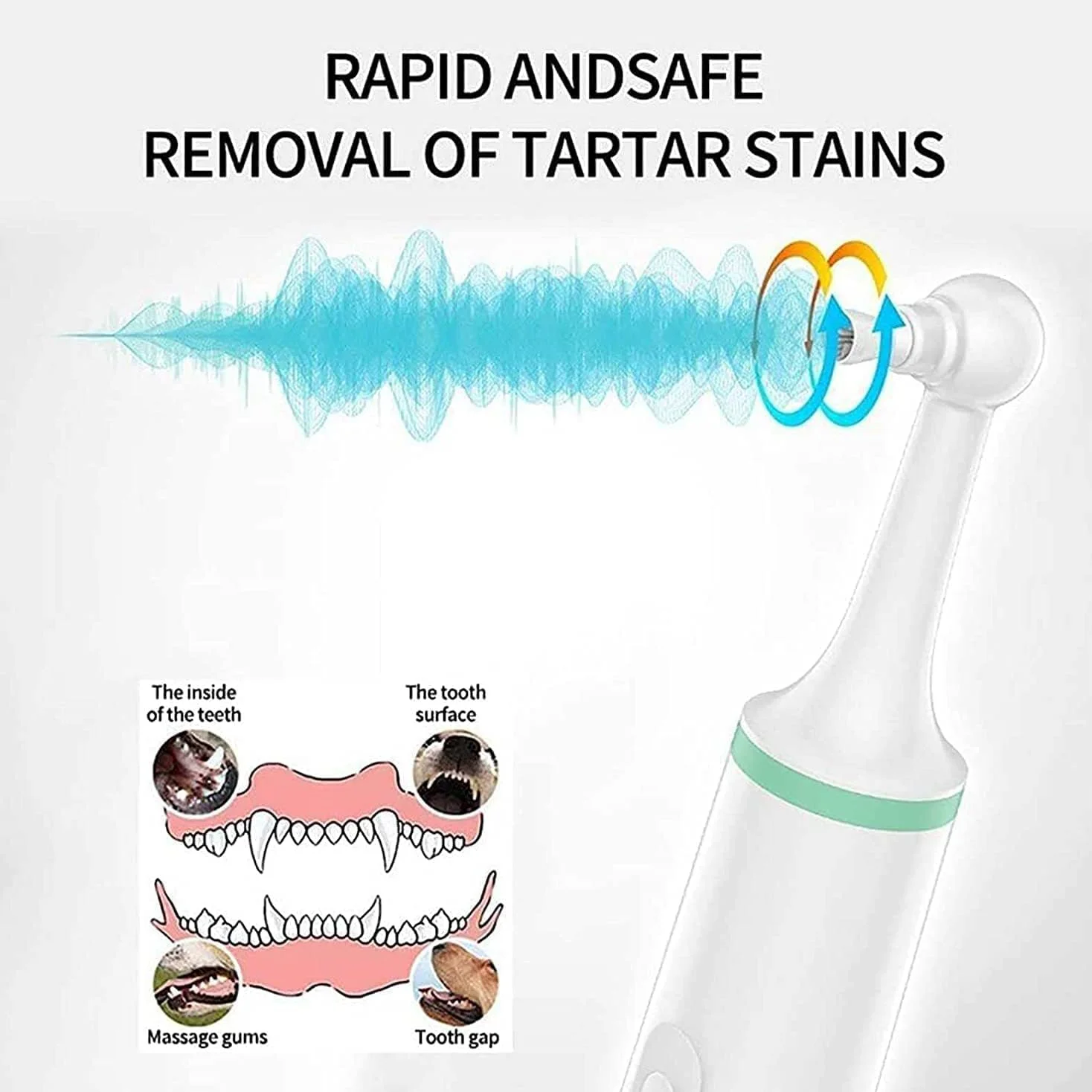 Cepillo de dientes eléctrico para mascotas, herramienta de limpieza de boca de perro, cepillo de dientes ultrasónico para perro con 4 cabezales de cepillo para borrador de manchas, pulidor de dientes